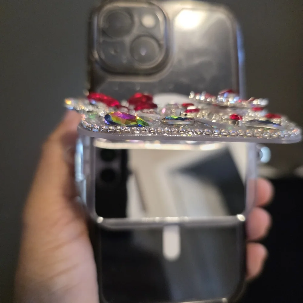Rhinestone Butterfly Phone Clip with Hinged Mirror – Fits Most Phones